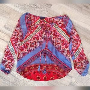 Hale Bob 100% Silk Paisley Lightweight Tunic Coverup Cabana Peasant Top Shirt